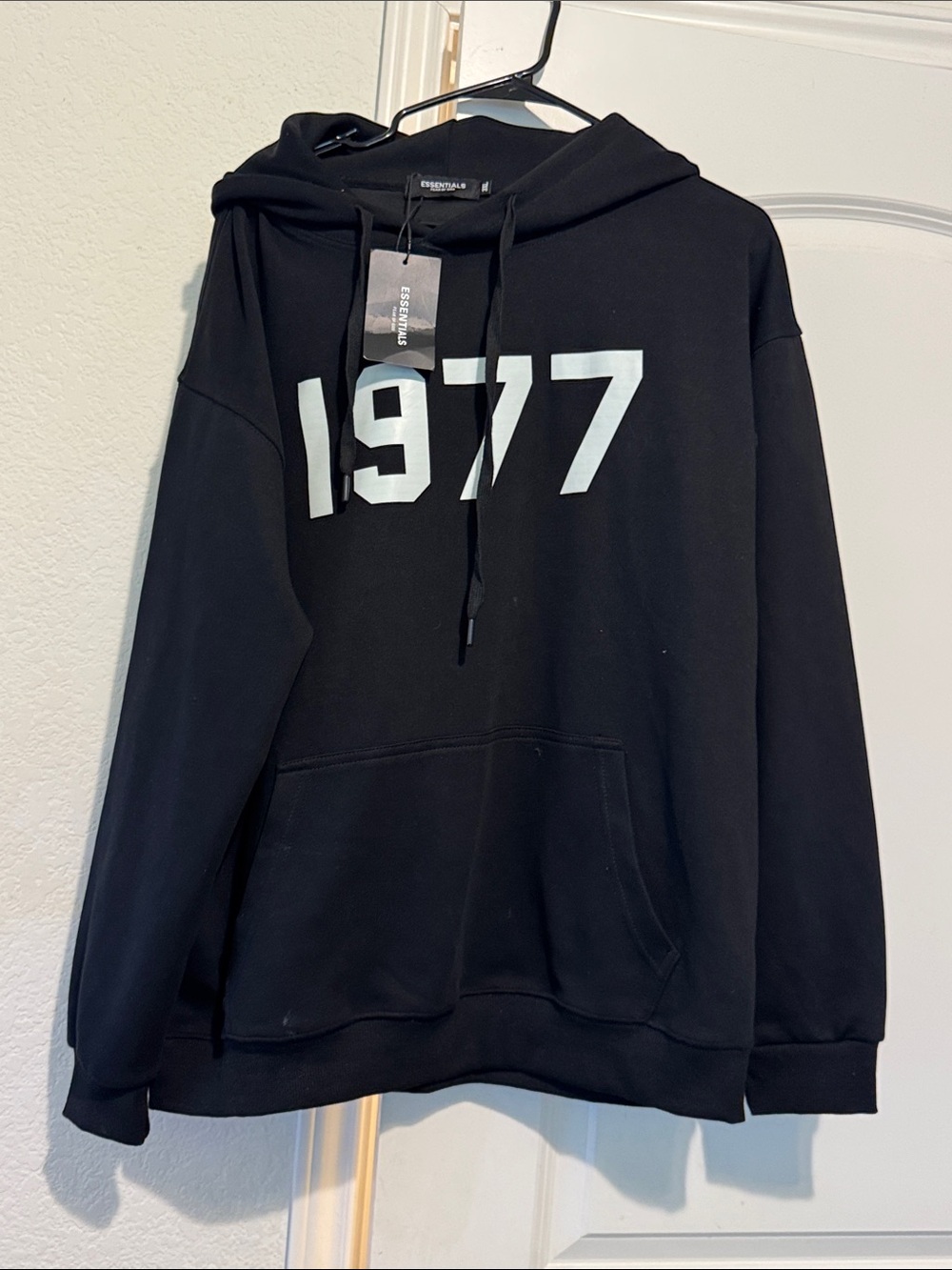Essentials Black Hoodie with 1977 Chest Print